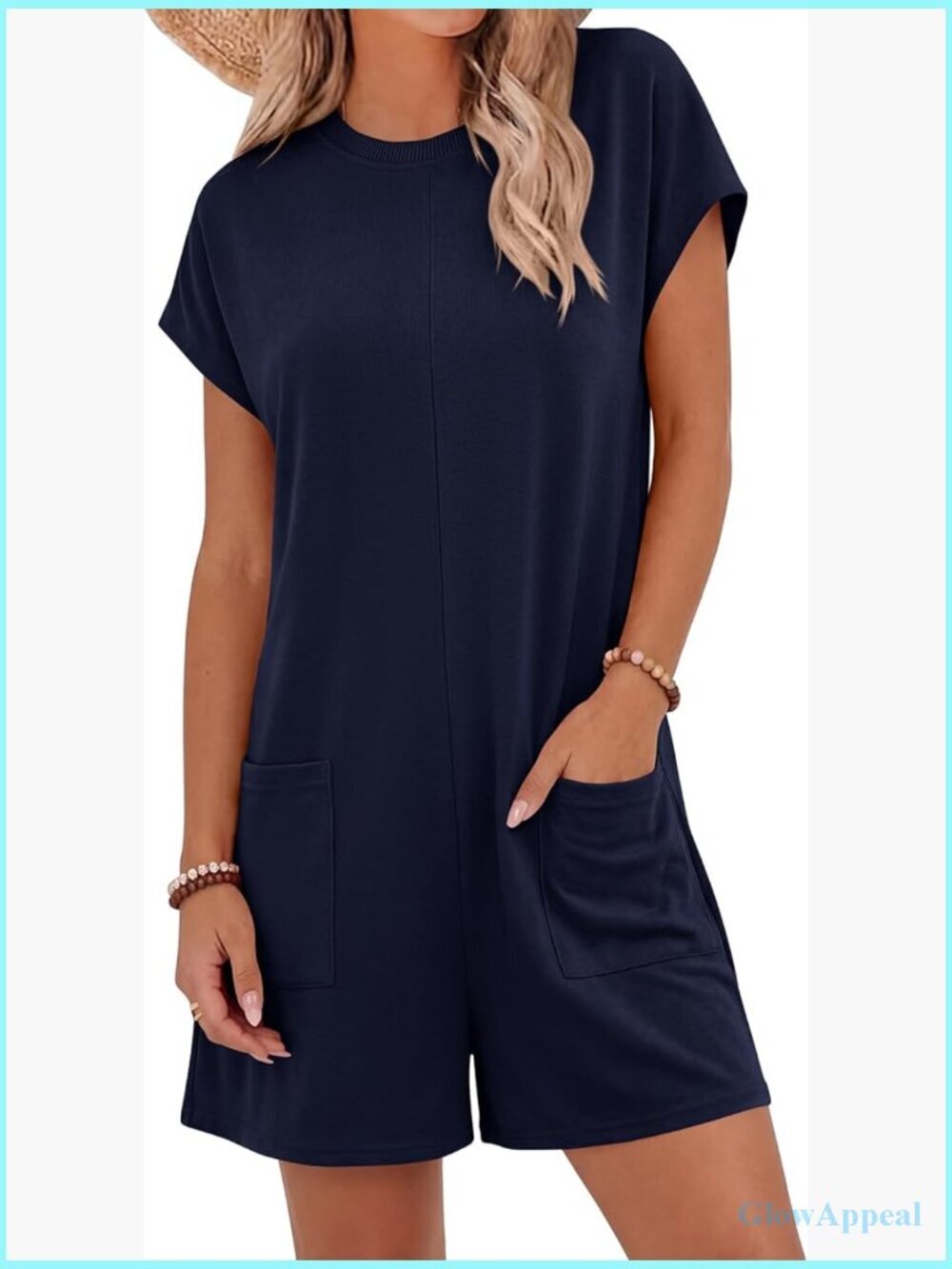 Crew Neck Short Sleeve Wide Leg Romper with Pockets
